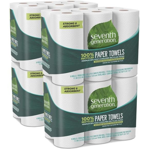 Paper Towels 2-Ply 4 Pack 100% Recycled Paper 6 Rolls - Picture 1 of 7